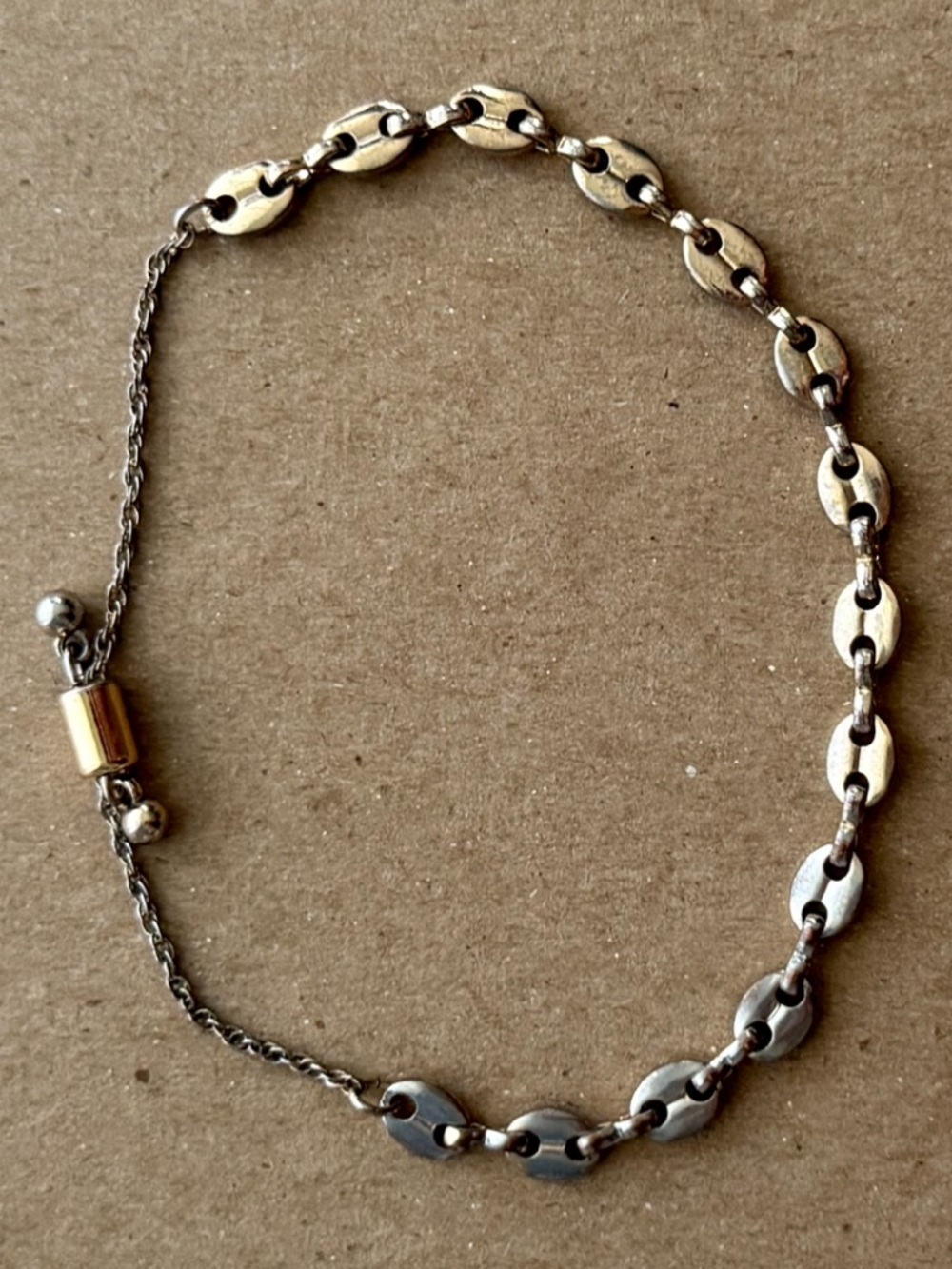 Vintage 90s Two Tone Puffed Anchor Link Bolo Bracelet